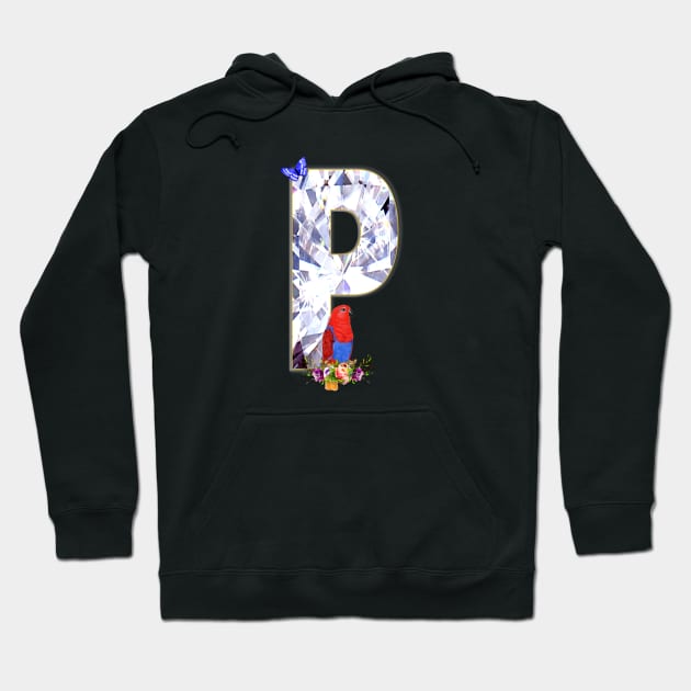 Name Initial Letter P and Eclectus Parrot Hoodie by KC Morcom aka KCM Gems n Bling aka KCM Inspirations